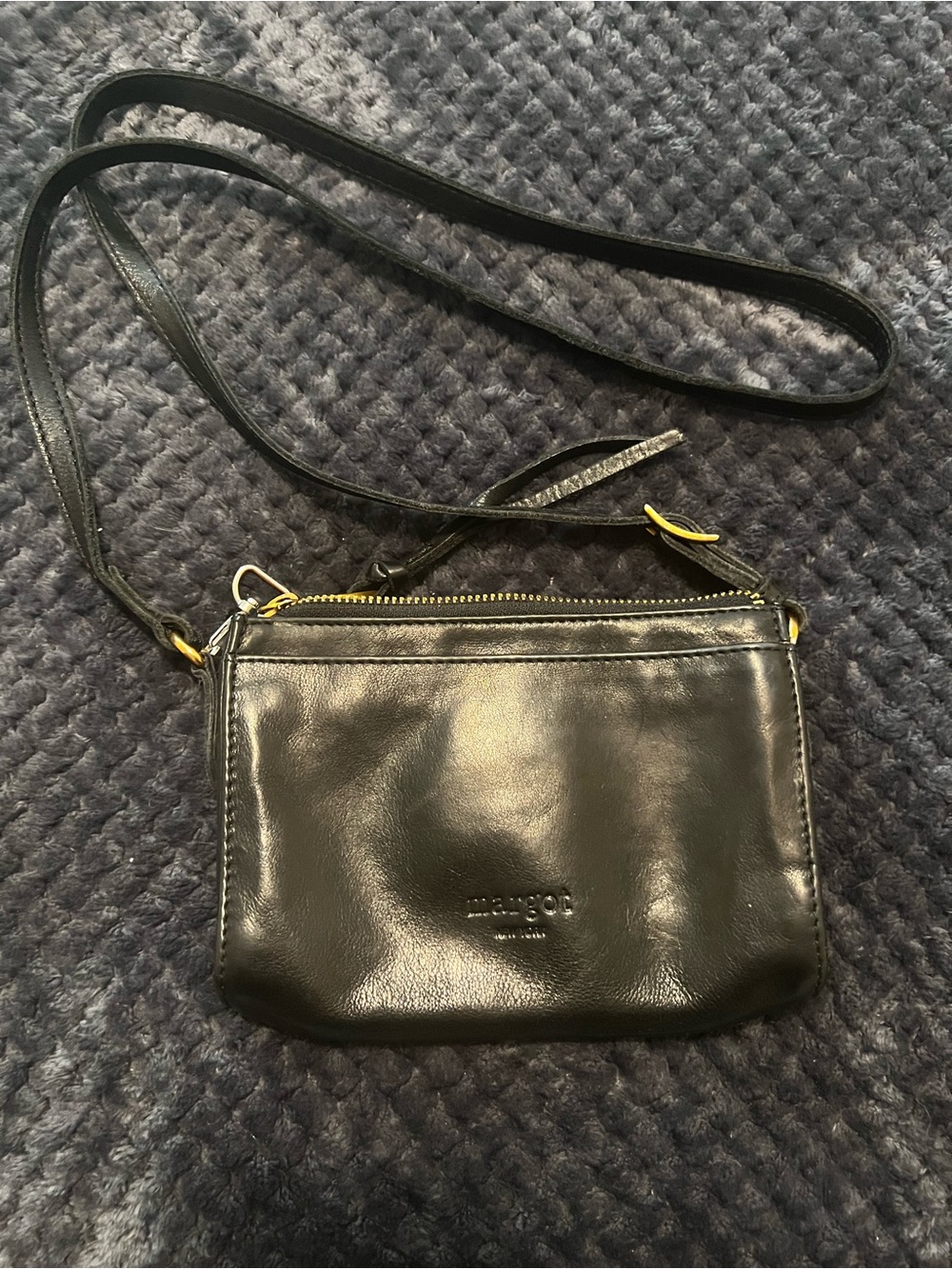 margot Black Leather Crossbody with Gold-Tone Accents